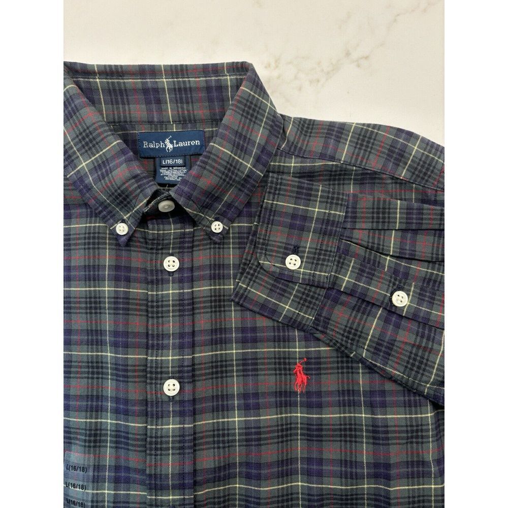 Polo Ralph Lauren Long Sleeve Button Down Up Colorful‎ Plaid Youth Boys Large